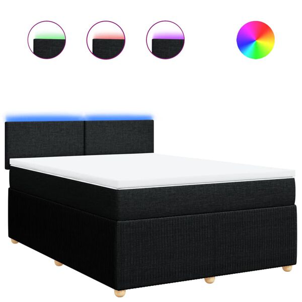 vidaXL Κρεβάτι Boxspring με Στρώμα Μαύρο 140x190 εκ. Υφασμάτινο
