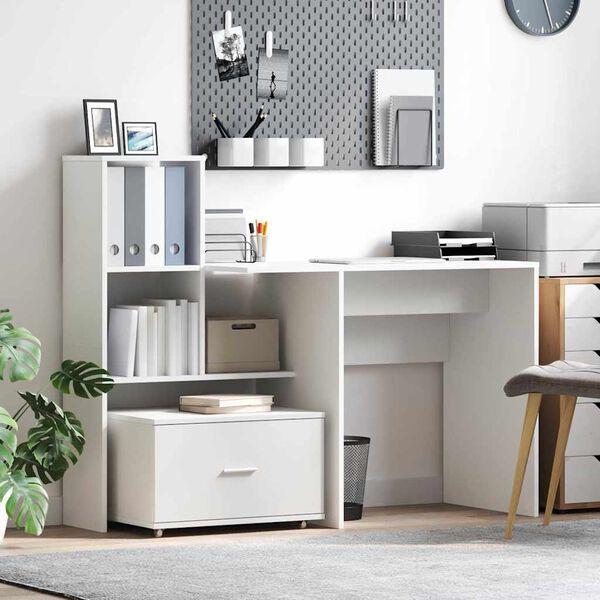 vidaXL Ντουλάπι με Συρτάρια Λευκό 55 x 45 x 33.5 εκ Επεξεργασμένο ξύλο