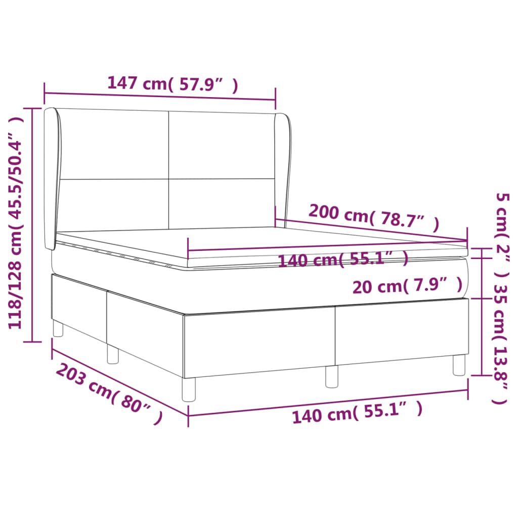 vidaXL Κρεβάτι Boxspring με Στρώμα Ανοιχτό Γκρι 140x200 εκ. Υφασμάτινο