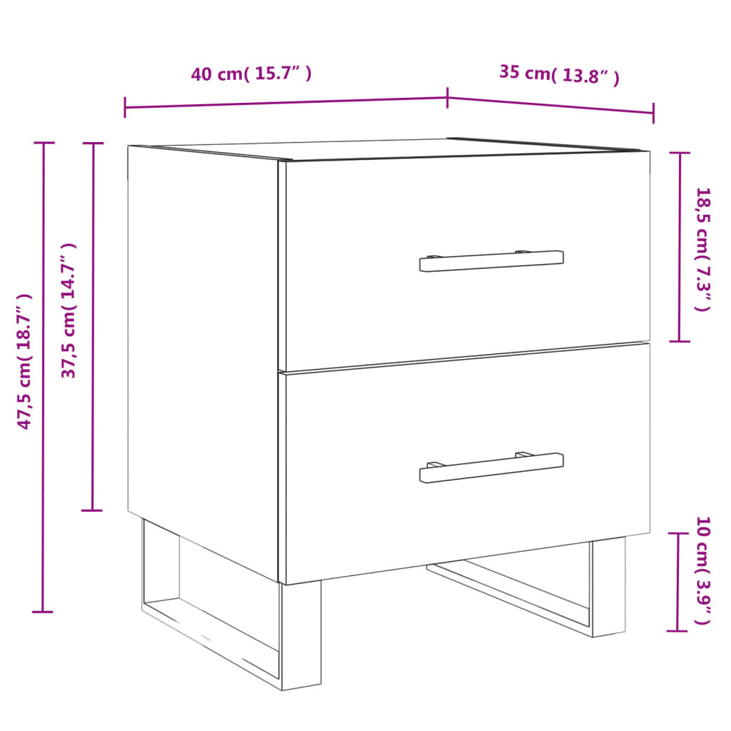vidaXL Κομοδίνα 2 τεμ. Γκρι Σκυροδεμ. 40 x 35 x 47,5 εκ. Επεξεργ. Ξύλο
