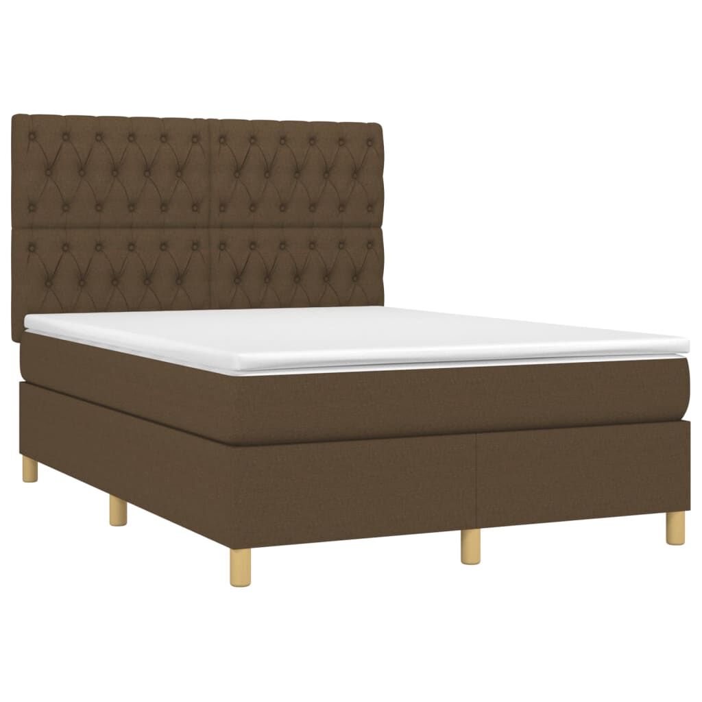 vidaXL Κρεβάτι Boxspring με Στρώμα & LED Σκ.Καφέ 140x200 εκ Υφασμάτινο