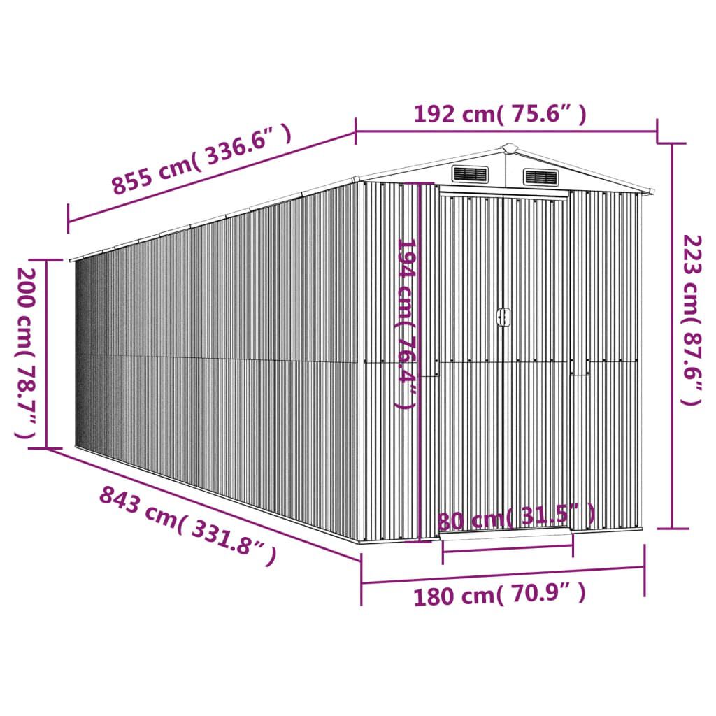vidaXL Αποθήκη Κήπου Σκούρο καφέ 192x855x223 εκ. Γαλβανισμένο Ατσάλι