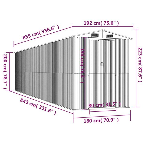 vidaXL Αποθήκη Κήπου Σκούρο καφέ 192x855x223 εκ. Γαλβανισμένο Ατσάλι