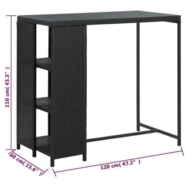 vidaXL Τραπέζι Μπαρ με Ράφια Μαύρο 120x60x110 εκ. από Συνθετικό Ρατάν