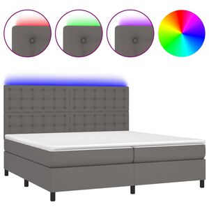 vidaXL Κρεβάτι Boxspring με Στρώμα & LED Γκρι 200x200 εκ. Συνθ. Δέρμα