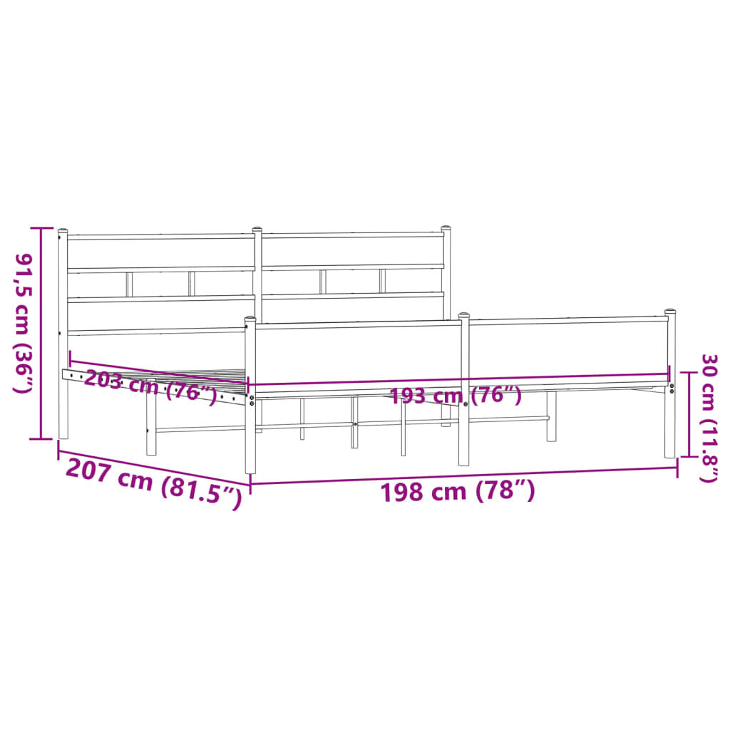 vidaXL Σκελετός Κρεβ. Χωρίς Στρώμα Καφέ Δρυς 193x203 εκ. Μεταλλικό