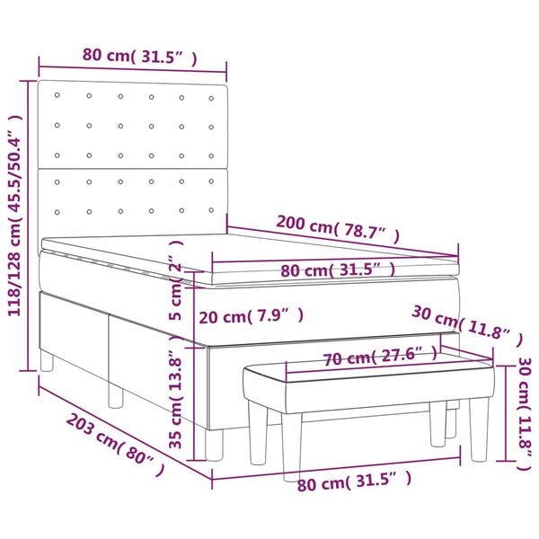 vidaXL Κρεβάτι Boxspring με Στρώμα Μαύρο 80 x 200 εκ. Συνθετικό Δέρμα