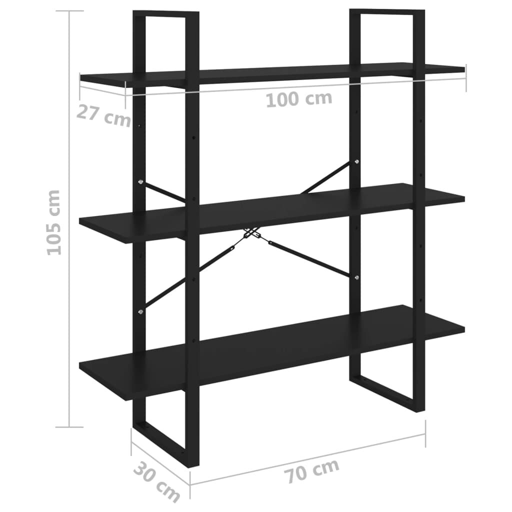 vidaXL Βιβλιοθήκη με 3 Ράφια Μαύρη 100x30x105 εκ από Μασίφ Ξύλο Πεύκου