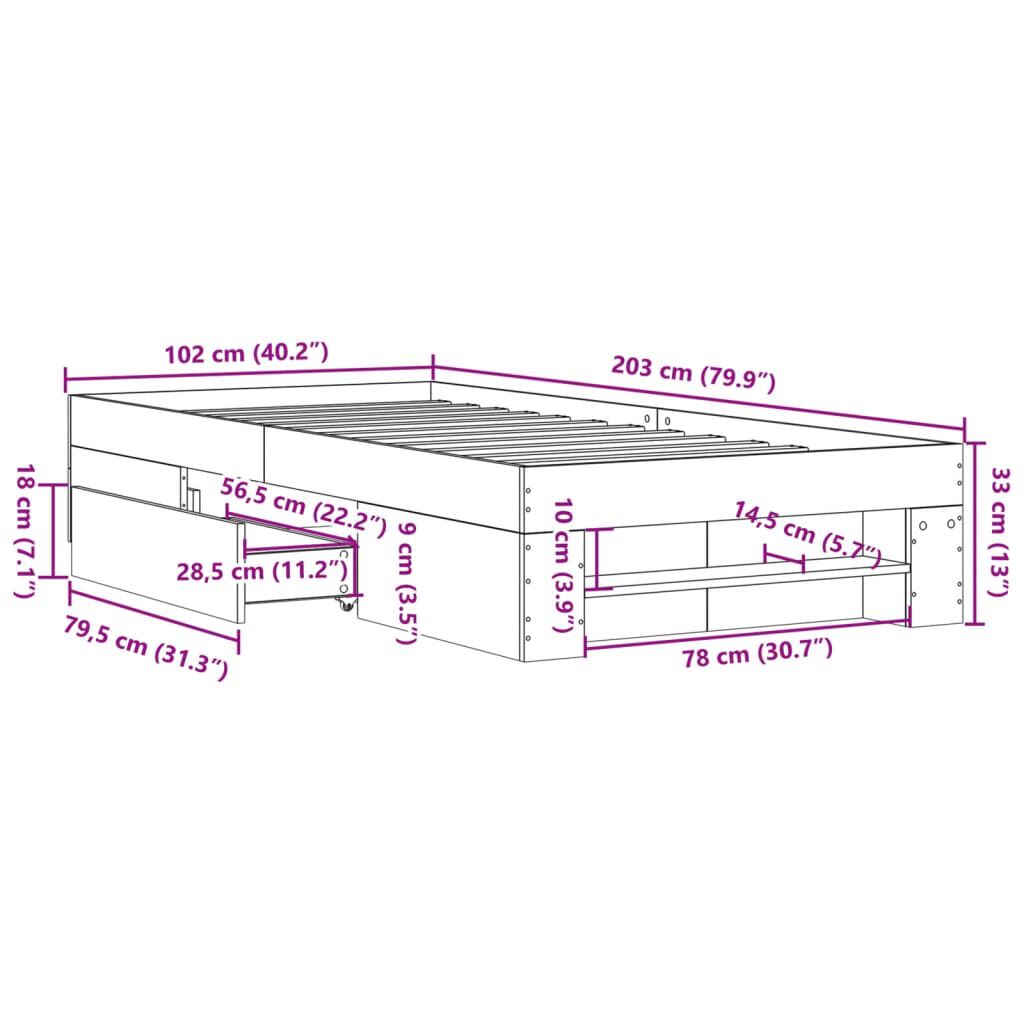 vidaXL Πλαίσιο Κρεβατιού Καπνιστή Δρυς 100x200 εκ. Επεξεργασμένο Ξύλο