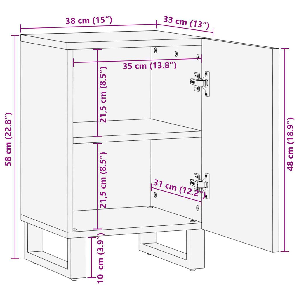 vidaXL Ντουλάπα Μπάνιου 38x33.5x58 cm Συμπαγές Ξύλο Μάνγκο & Μηχανικά Ξύλα