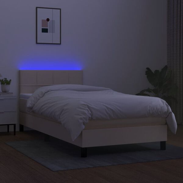 vidaXL &Kappa;&rho;&epsilon;&beta;ά&tau;&iota; Boxspring &mu;&epsilon; &Sigma;&tau;&rho;ώ&mu;&alpha; & LED &Kappa;&rho;&epsilon;&mu; 90x190 &epsilon;&kappa;. &Upsilon;&phi;&alpha;&sigma;&mu;ά&tau;&iota;&nu;&omicron;