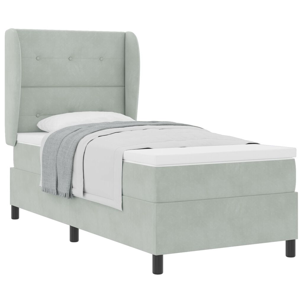Κρεβάτι Box Spring με Στρώμα vidaXL Λαμπερό Γκρι 90x200 cm Βελούδο