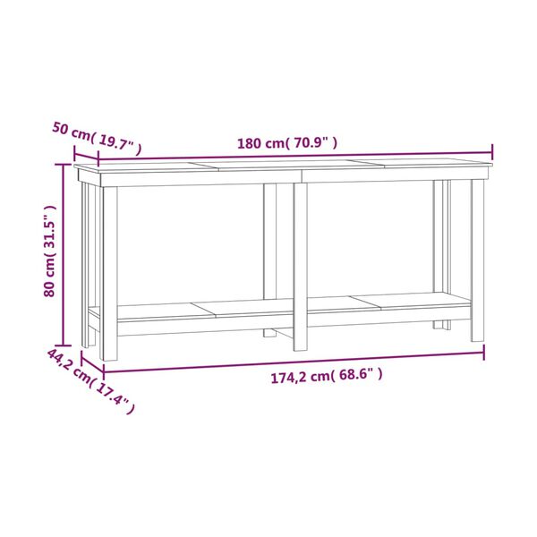 vidaXL Πάγκος Εργασίας Λευκός 180x50x80 εκ. από Μασίφ Ξύλο Πεύκου