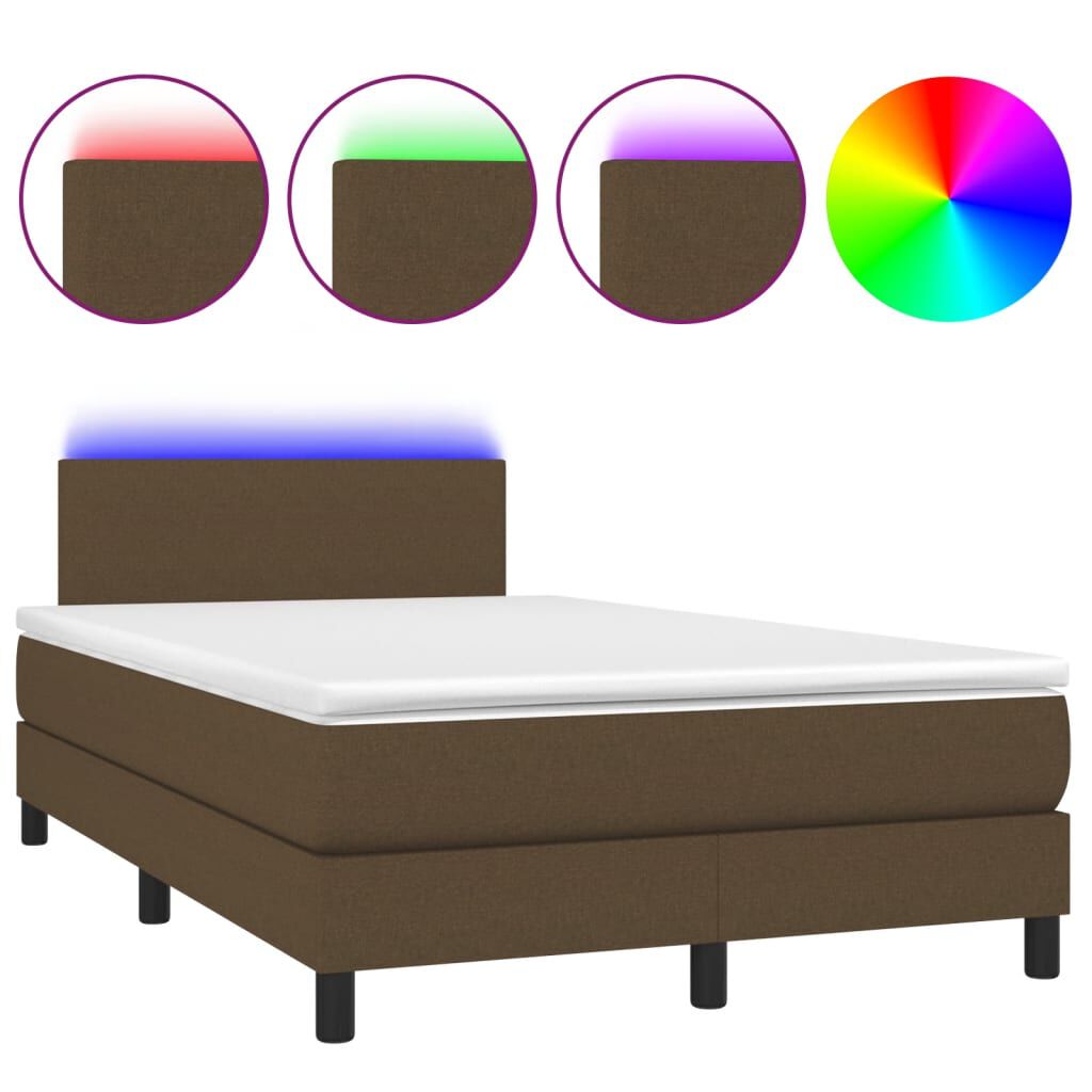 vidaXL Κρεβάτι Boxspring με Στρώμα & LED Σκ.Καφέ 120x190εκ. Υφασμάτινο