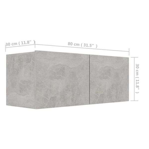 vidaXL Έπιπλο Τηλεόρασης Γκρι Σκυροδέματος 80x30x30 εκ. από Επεξ. Ξύλο