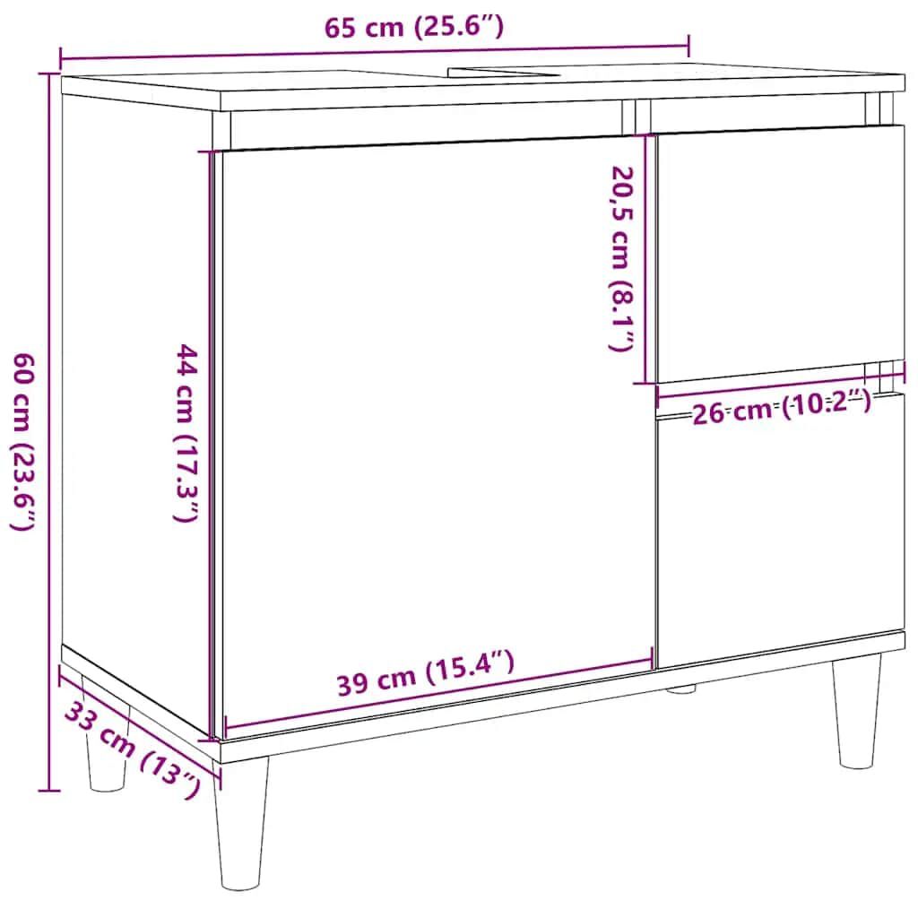 vidaXL Ντουλάπι Μπάνιου Καφέ Δρυς 65x33x60 εκ. Επεξεργασμένο Ξύλο