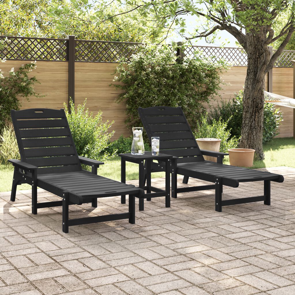 vidaXL Ξαπλώστρες 2 τεμ Μαύρη 162x53x98.5 εκ HDPE