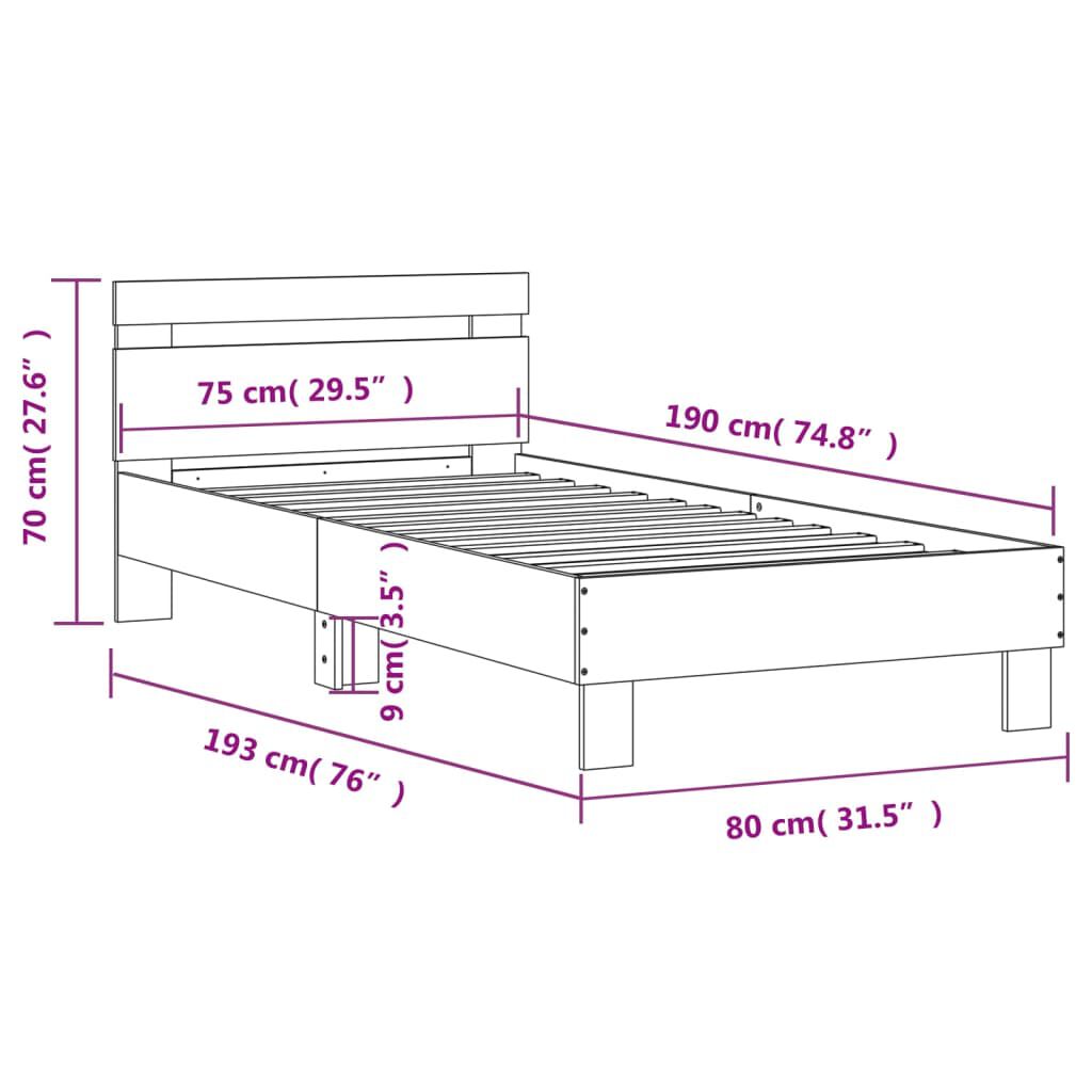 vidaXL Πλαίσιο Κρεβατιού με Κεφαλάρι Λευκό 75x190 εκ. Επεξ. Ξύλο