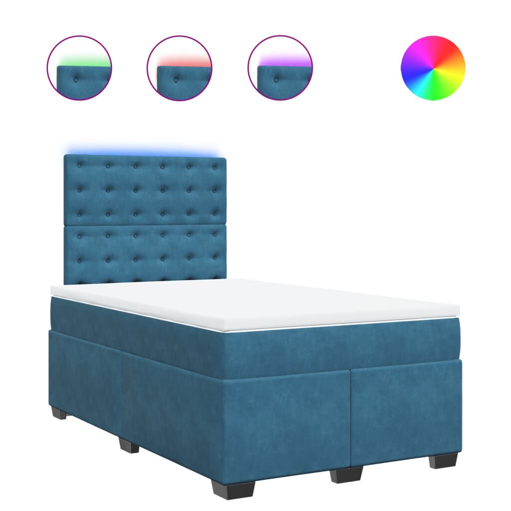 vidaXL Κρεβάτι Boxspring με Στρώμα Μπλε 120x190 εκ. Βελούδινο