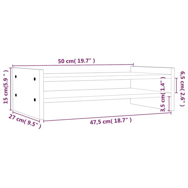 vidaXL Βάση Οθόνης Λευκή 50 x 27 x 15 εκ. από Μασίφ Ξύλο Πεύκου