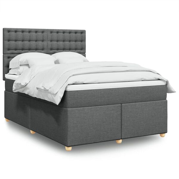vidaXL Κρεβάτι Boxspring με Στρώμα Σκούρο Γκρι 140x200 εκ Υφασμάτινο
