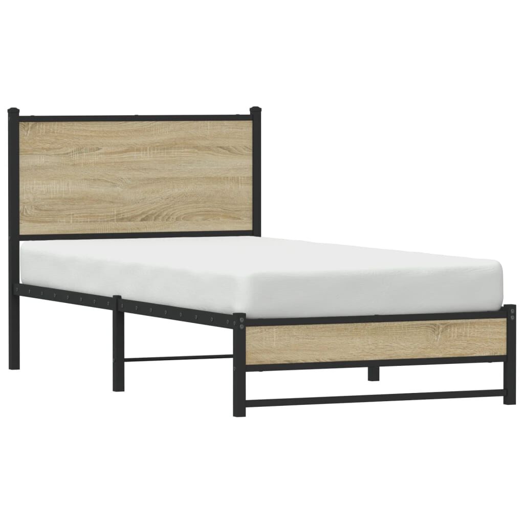 vidaXL Σκελετός Κρεβ. Χωρίς Στρώμα Sonoma Δρυς 90x200 εκ. Μεταλλικό