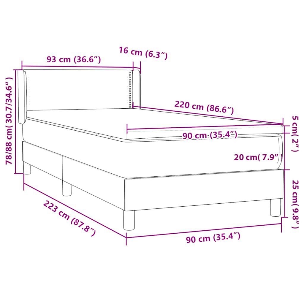 vidaXL Box Spring κρεβάτι με στρώμα σκούρο πράσινο 90x220 cm Velvet