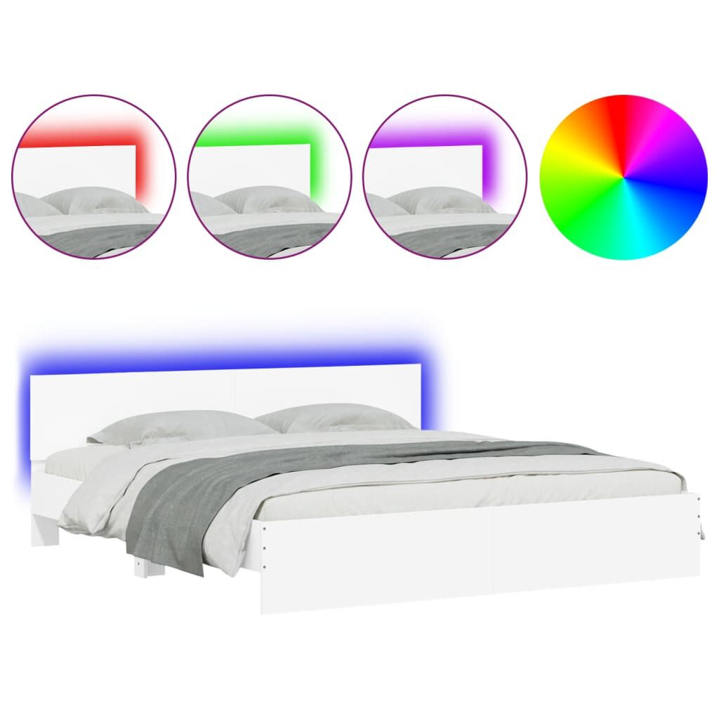 vidaXL Πλαίσιο Κρεβατιού με Κεφαλάρι/LED Λευκό 200 x 200 εκ.