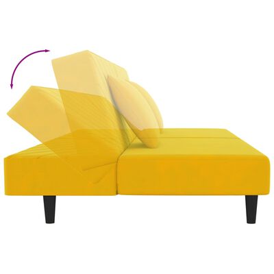 vidaXL Καναπές Κρεβάτι Διθέσιος Κίτρινος Βελούδινος με 2 Μαξιλάρια