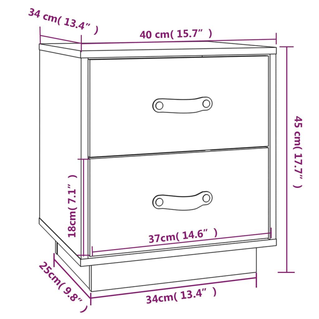 vidaXL Κομοδίνα 2 τεμ. Μαύρα 40x34x45 εκ. από Μασίφ Ξύλο Πεύκου