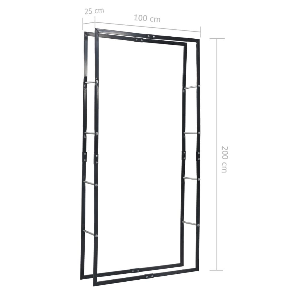 vidaXL Ράφι Καυσόξυλων Μαύρο 100 x 25 x 200 εκ. Ατσάλινο