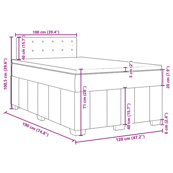 vidaXL Κρεβάτι Boxspring με Στρώμα Taupe 120x190 εκ. Υφασμάτινο