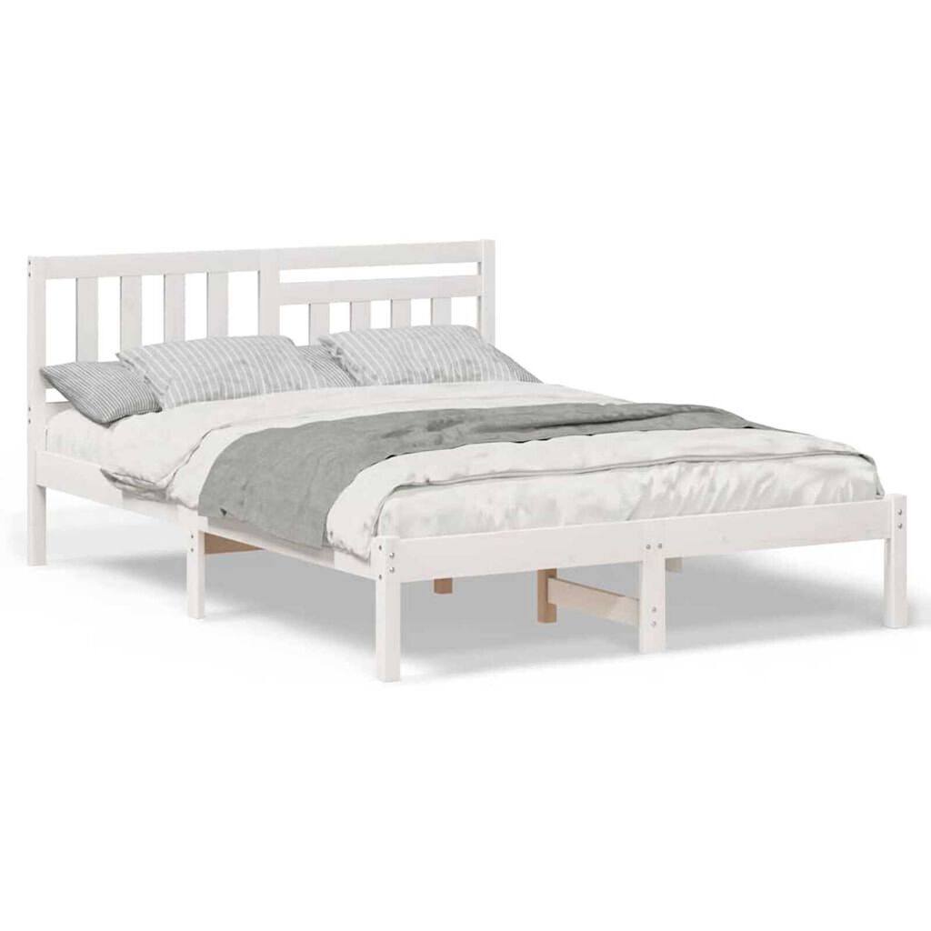 vidaXL Σκελετός Κρεβατιού Λευκό 135 x 190 cm Μασίφ ξύλο πεύκου