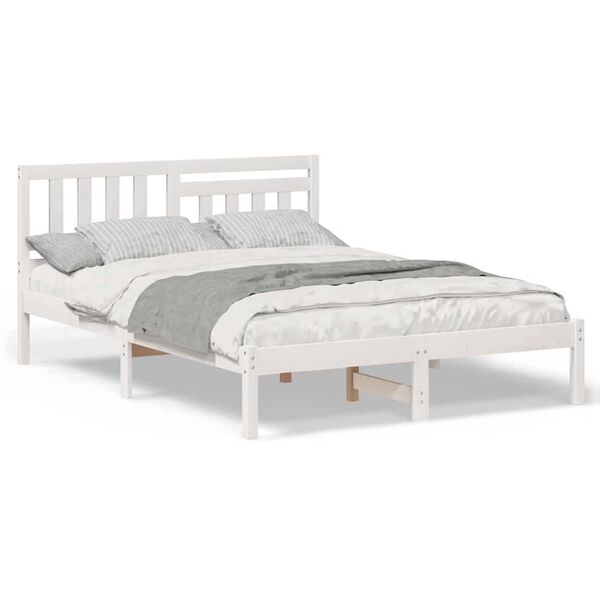 vidaXL Σκελετός Κρεβατιού Λευκό 135 x 190 cm Μασίφ ξύλο πεύκου