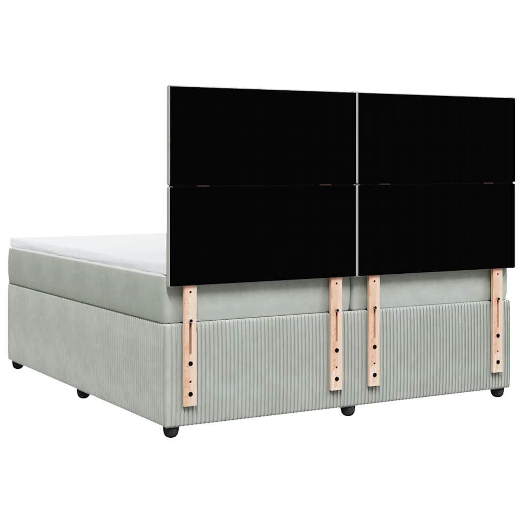 vidaXL Κρεβάτι Boxspring με Στρώμα Ανοιχτό Γκρι 200x200 εκ. Βελούδινο