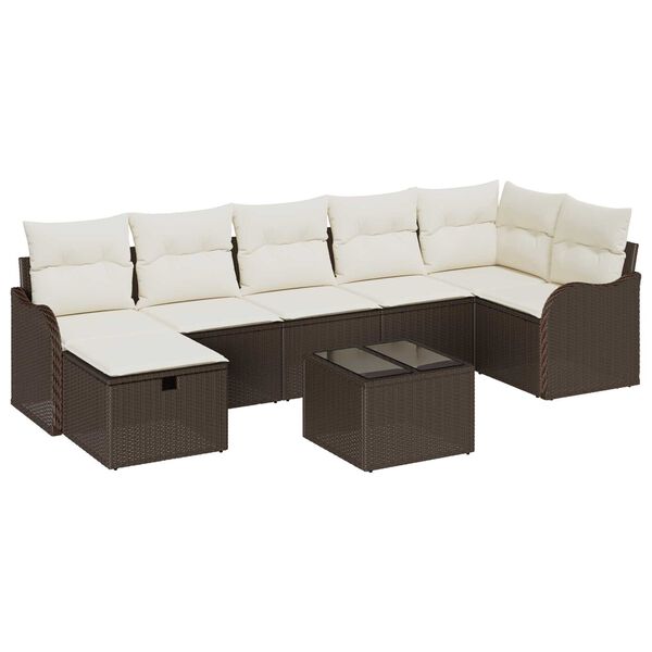 vidaXL Σετ Καναπέ Κήπου με μαξιλάρι 8 pcs Καφέ Πολυ ράταν