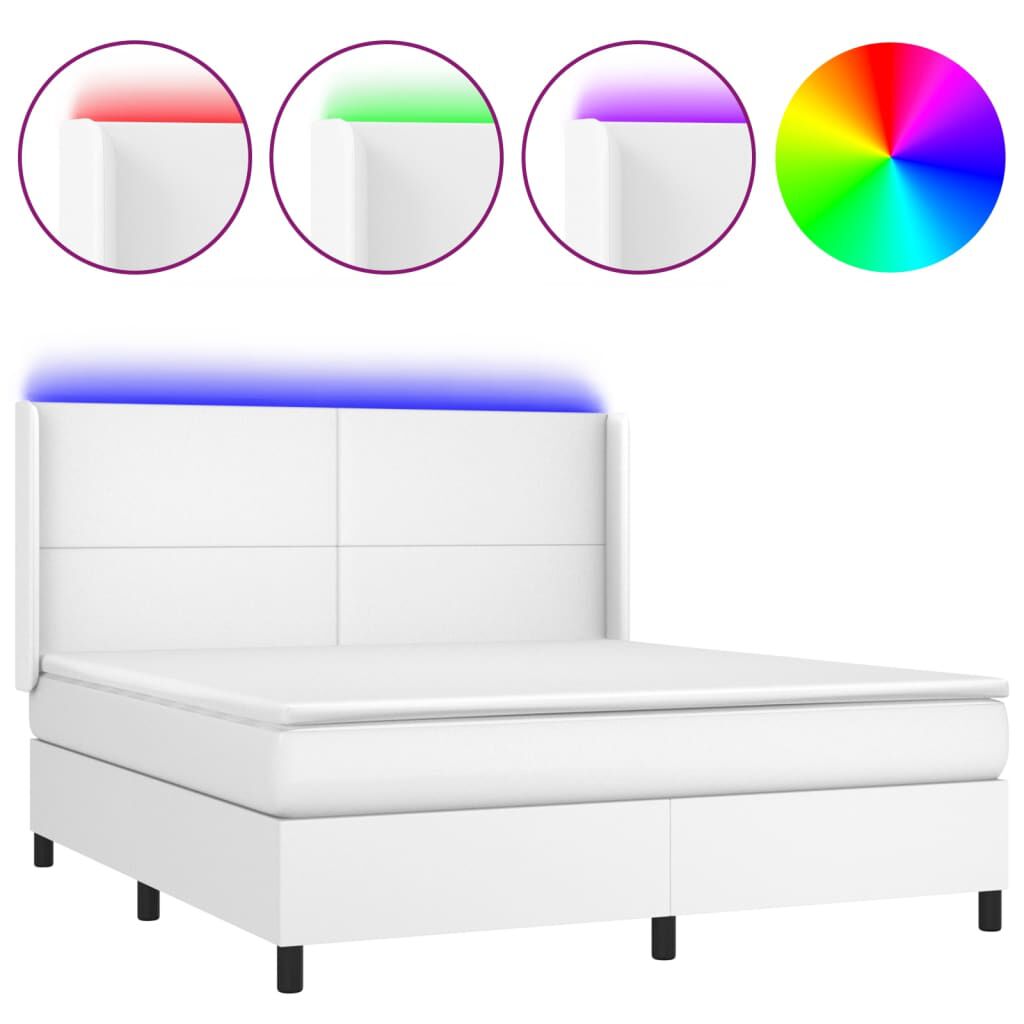 vidaXL Κρεβάτι Boxspring με Στρώμα & LED Λευκό 160x200 εκ. Συνθ. Δέρμα