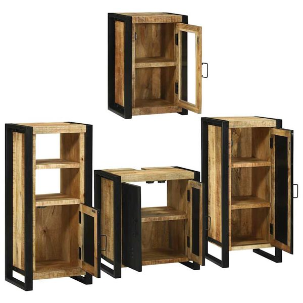 vidaXL Σετ Επίπλων Μπάνιου Επιτοίχιο 4 pcs Καφέ Στερεό ξύλο μάνγκο