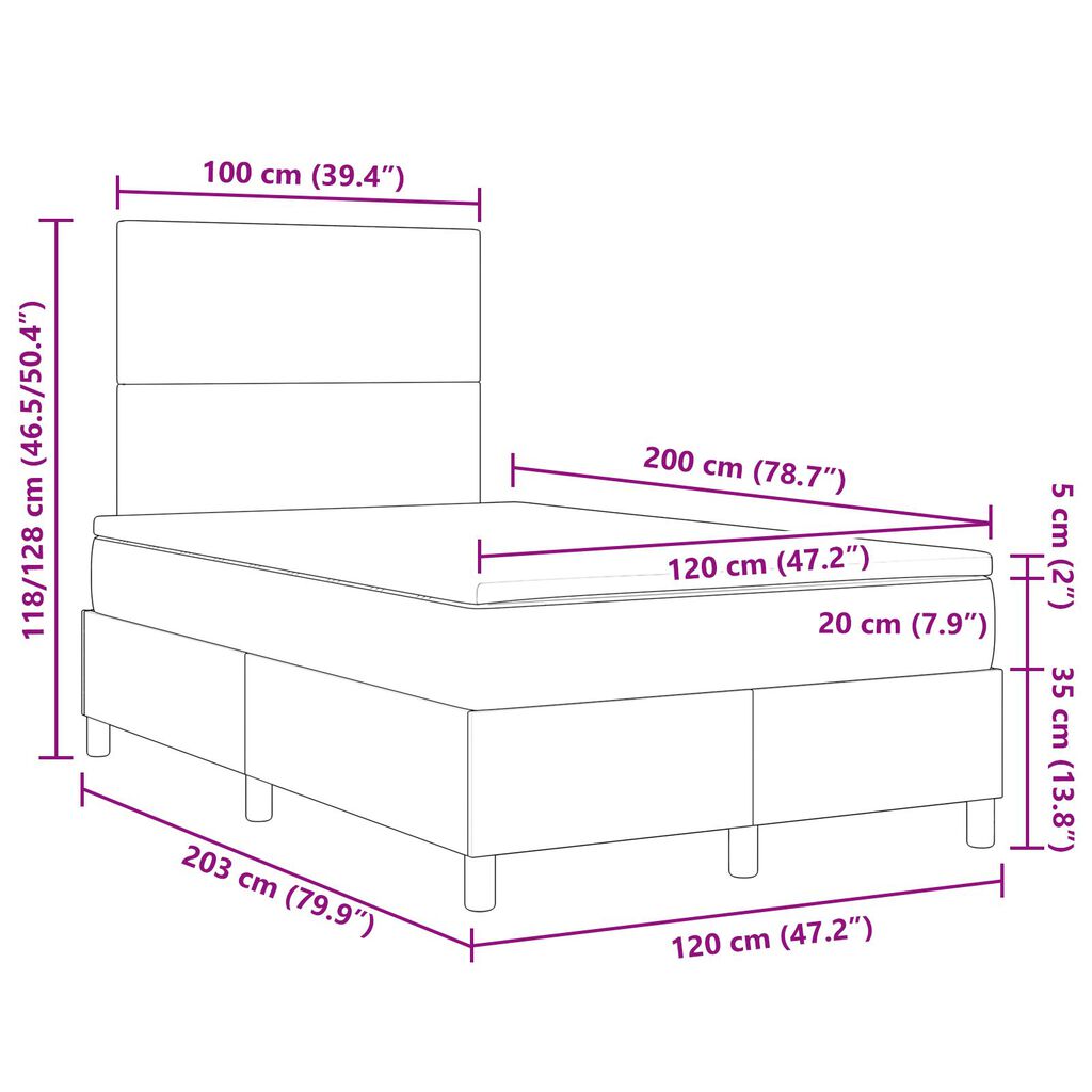 vidaXL Κρεβάτι με Σπαστό Στρώμα & LED Φως Γκρι Μπλέ 120x200 εκ. Βελούδο
