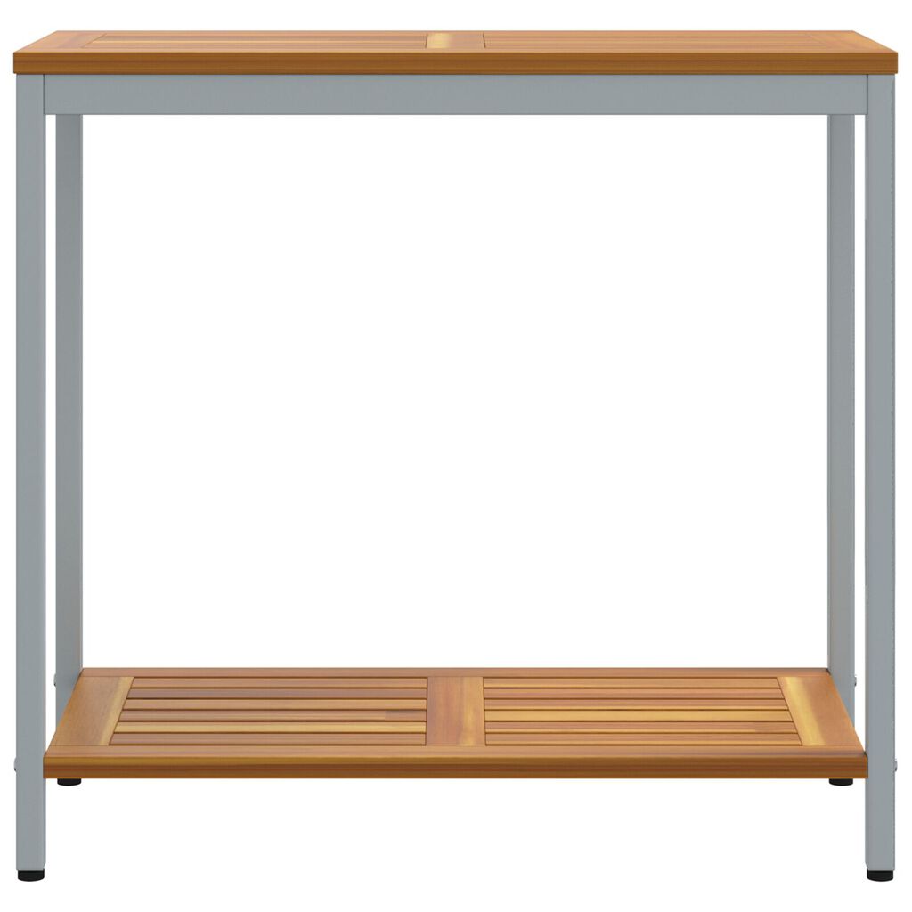 vidaXL Εξωτερικό Τραπέζι Φυσικό & Γκρι 35x80x75 εκ. Μασίφ Ξύλο και Χάλυβας
