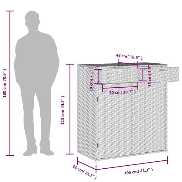 vidaXL Ντουλάπι Αποθήκευσης Κήπου Μαύρο 105x55x113 εκ. από Συνθ. Ρατάν