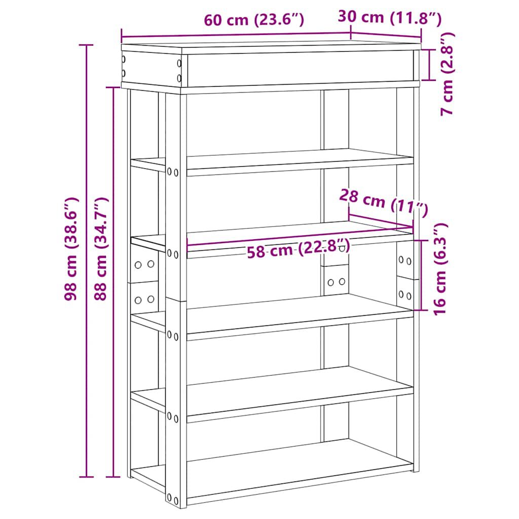 vidaXL Παπουτσοθήκη sonoma Δρυς 60x30x98 εκ. Επεξεργασμένο Ξύλο