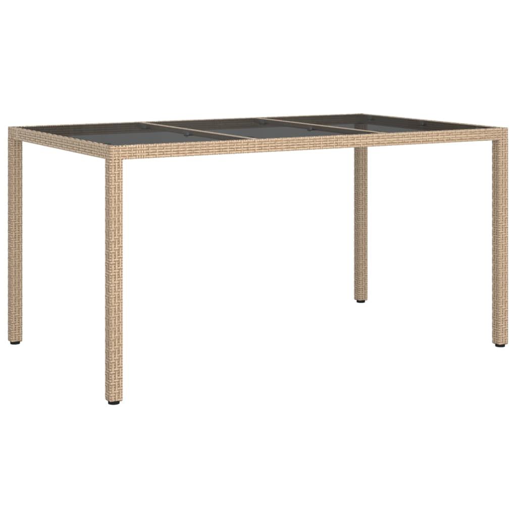 vidaXL Τραπέζι Κήπου Μπεζ 150x90x75 εκ. Συνθετικό Ρατάν/Ψημένο Γυαλί