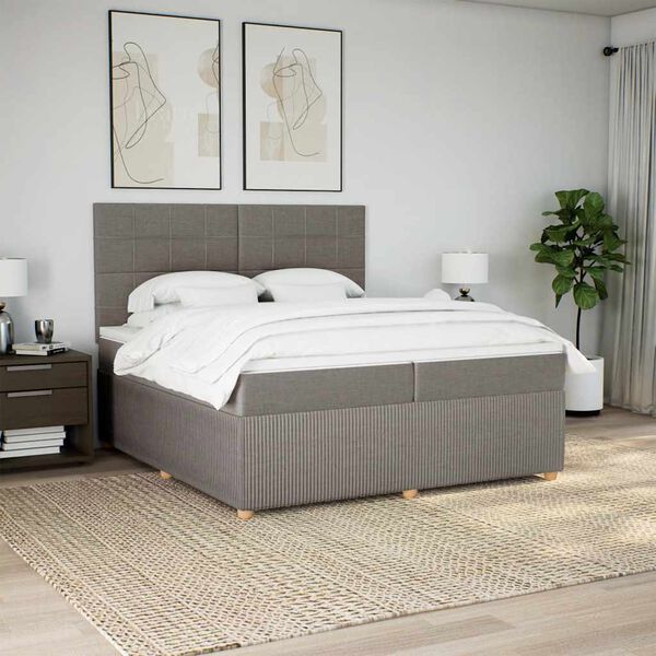 vidaXL &Kappa;&rho;&epsilon;&beta;ά&tau;&iota; Boxspring &mu;&epsilon; &Sigma;&tau;&rho;ώ&mu;&alpha; Taupe 200x200 &epsilon;&kappa;. &Upsilon;&phi;&alpha;&sigma;&mu;ά&tau;&iota;&nu;&omicron;