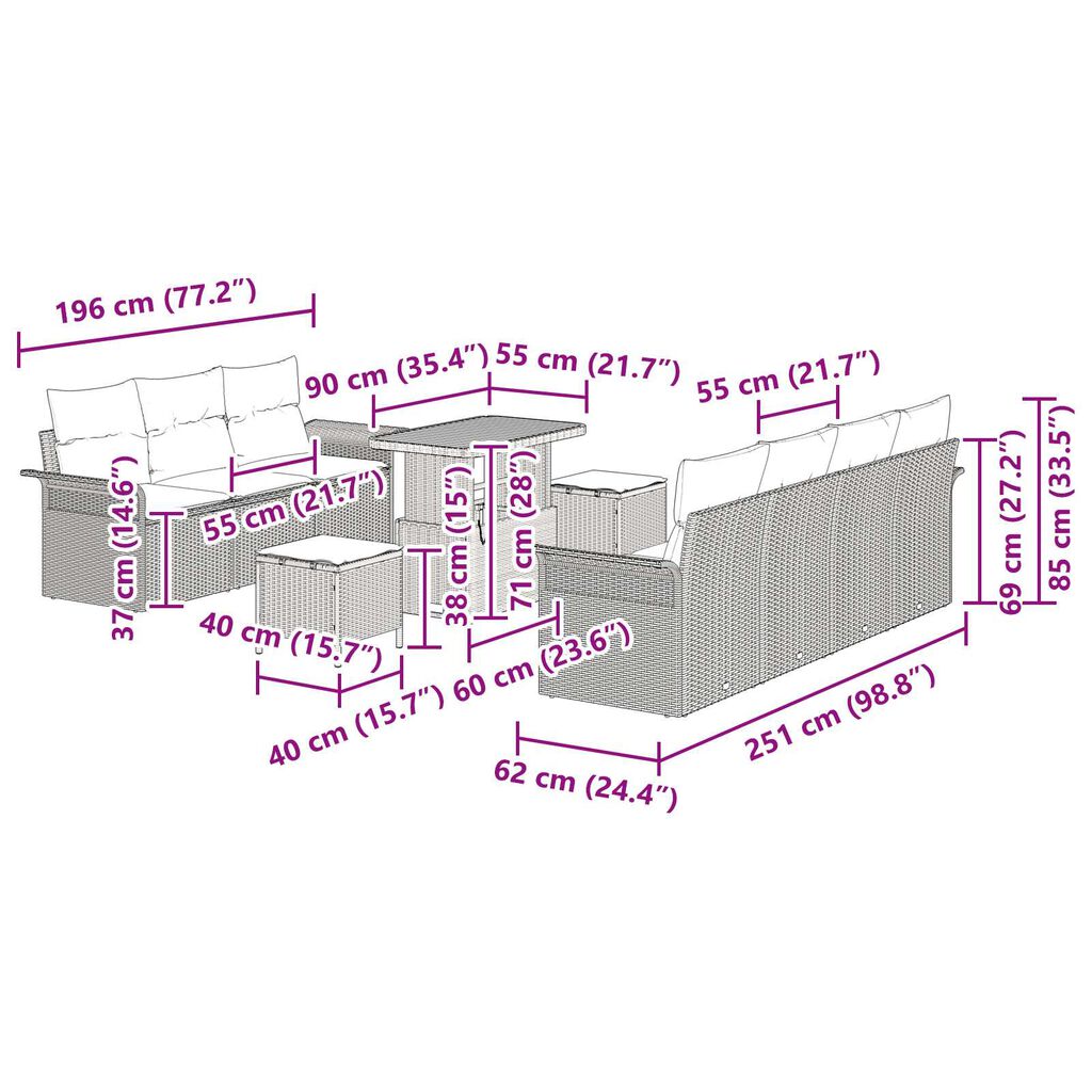 vidaXL Σετ Καναπέ Κήπου 10 pcs Μπεζ συνθετικό ρατάν