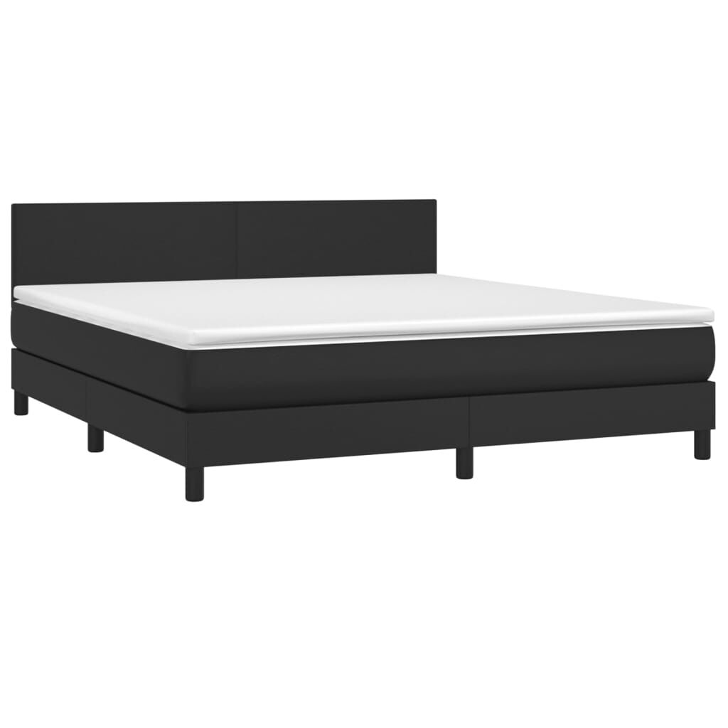 vidaXL Κρεβάτι Boxspring με Στρώμα & LED Μαύρο 160x200 εκ. Συνθ. Δέρμα