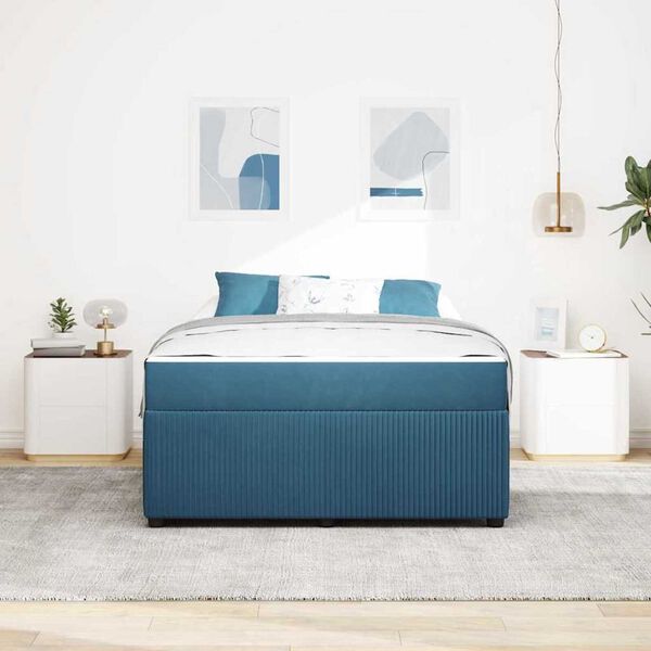 vidaXL Σκελετός κρεβατιού με στρώμα Μπλε 160 x 200 cm Βελούδο