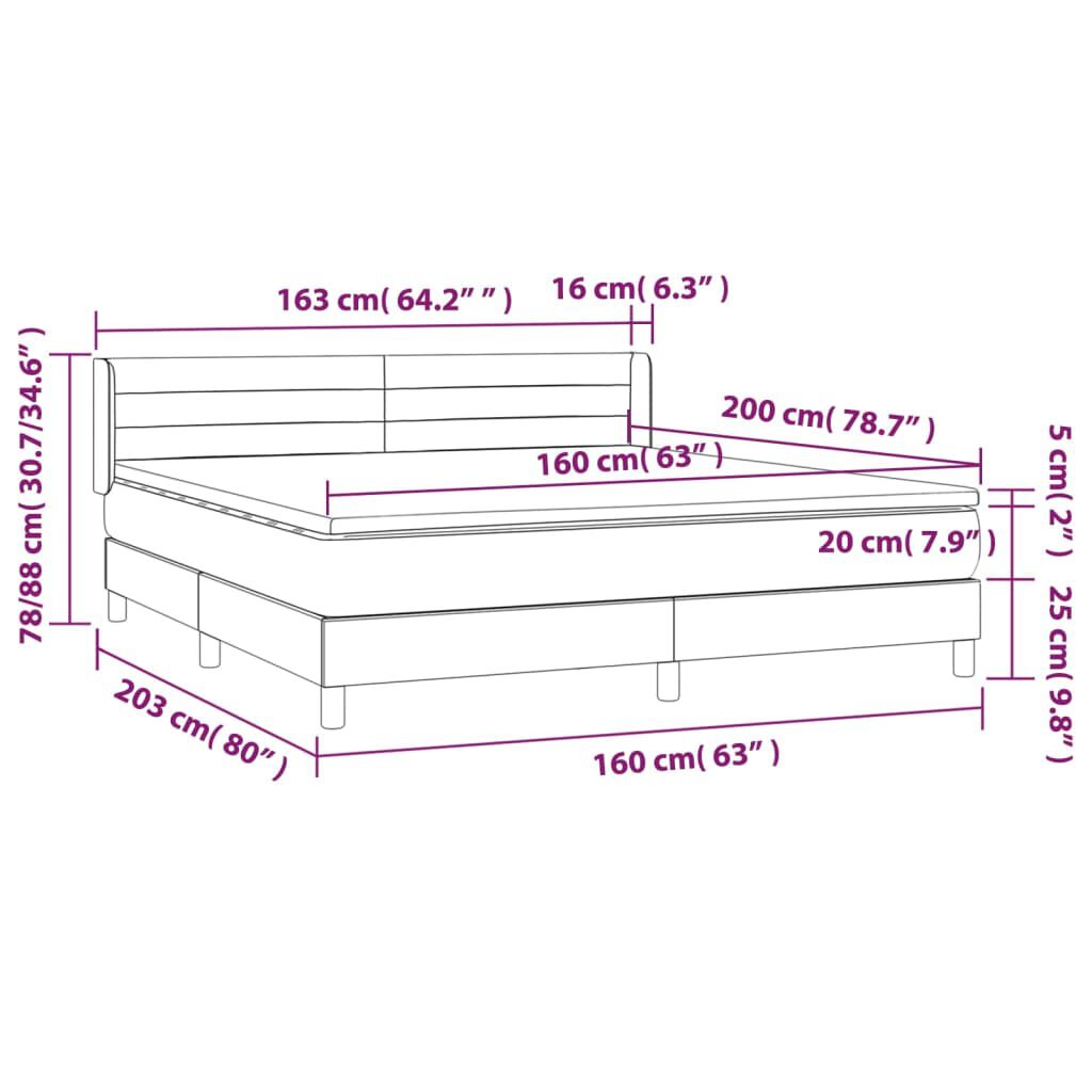 vidaXL Κρεβάτι Boxspring με Στρώμα Ανοιχτό Γκρι 160x200 εκ. Βελούδινο