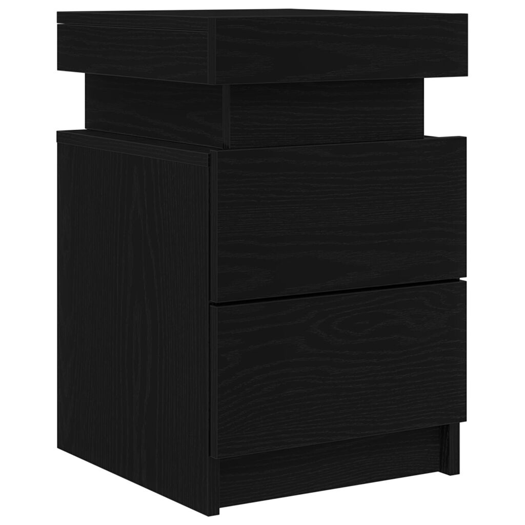 vidaXL Κομοδίνο με LED Φώτα Μαύρο Δρυς 35x39x55 εκ