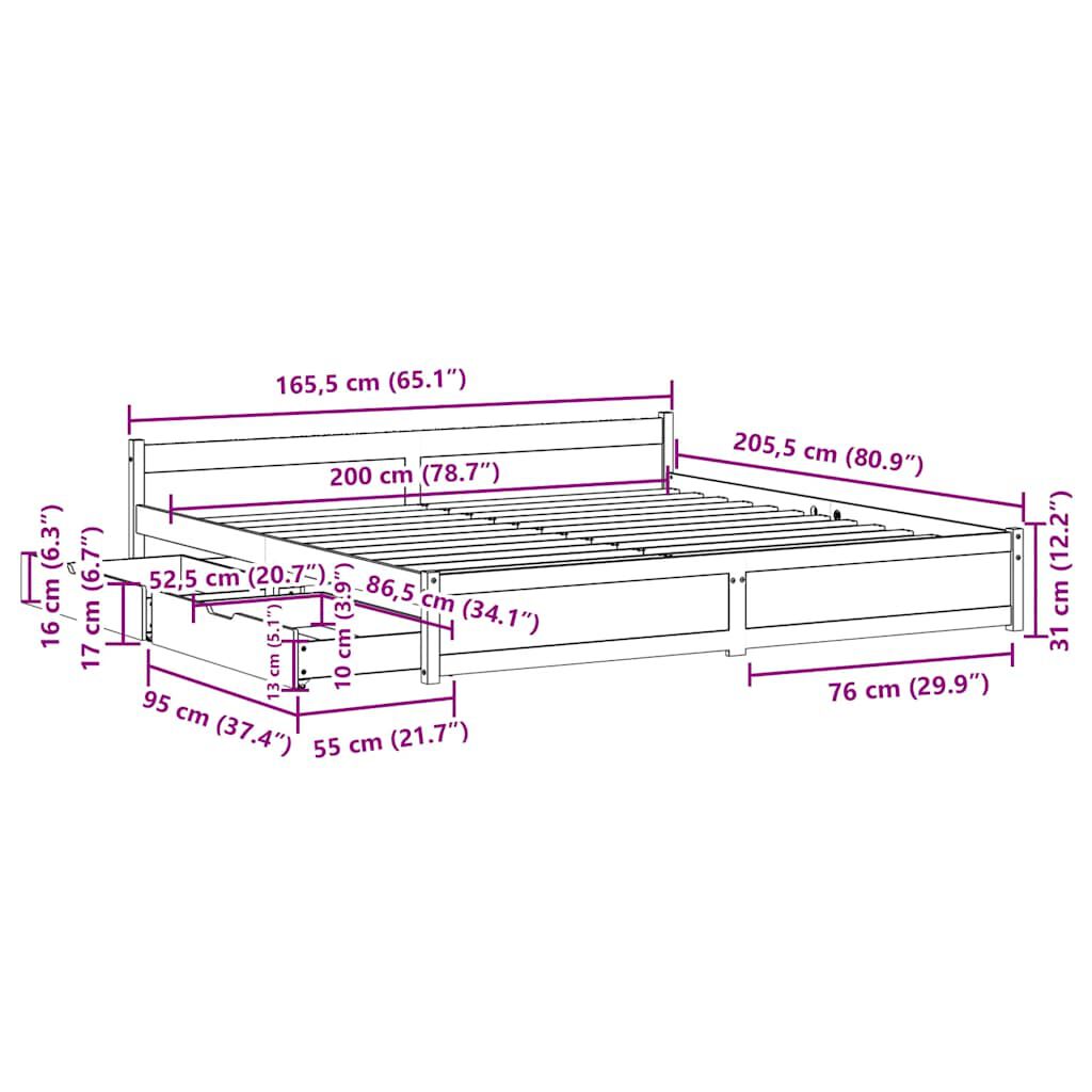 vidaXL Σκελετός Κρεβ. Χωρίς Στρώμα Λευκό 160x200 εκ Μασίφ Πεύκο